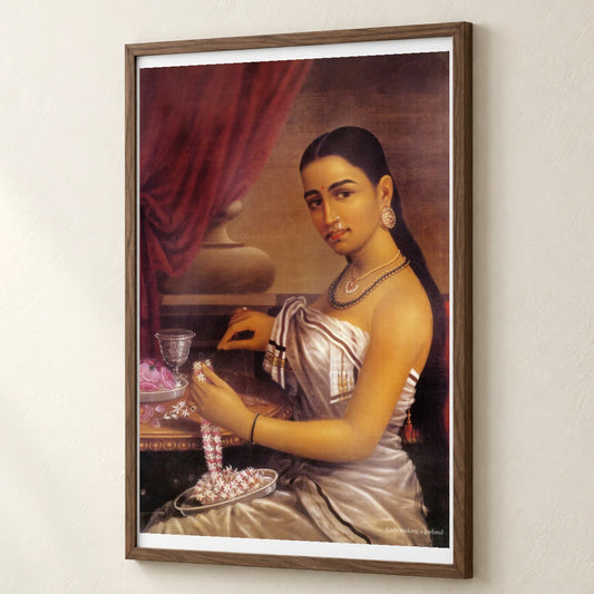Lady Making A Garland, By Raja Ravi Varma — Raja Ravi Varma raja ravi varma print by SaamCrafts