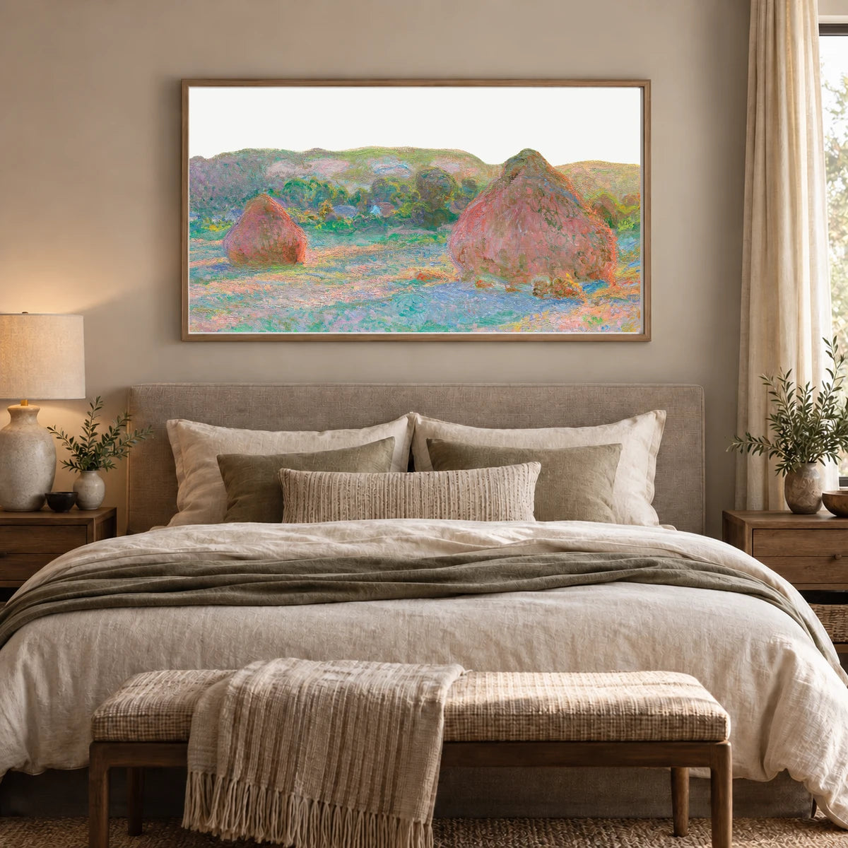 Monet XCIV — Claude Monet shown in a styled interior
