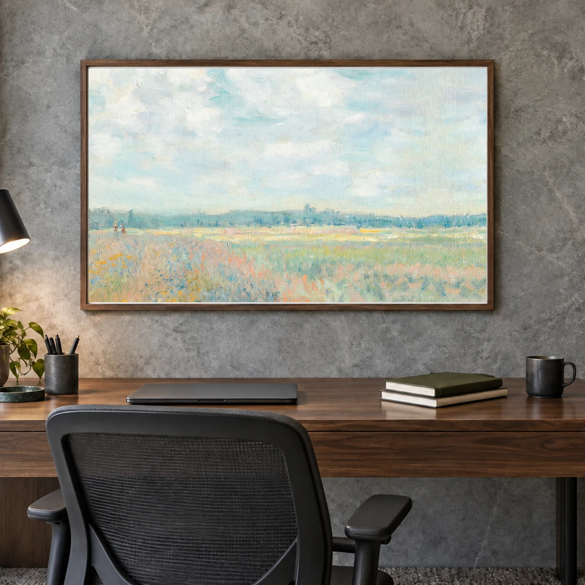 Monet XCVII — Claude Monet shown in a styled interior