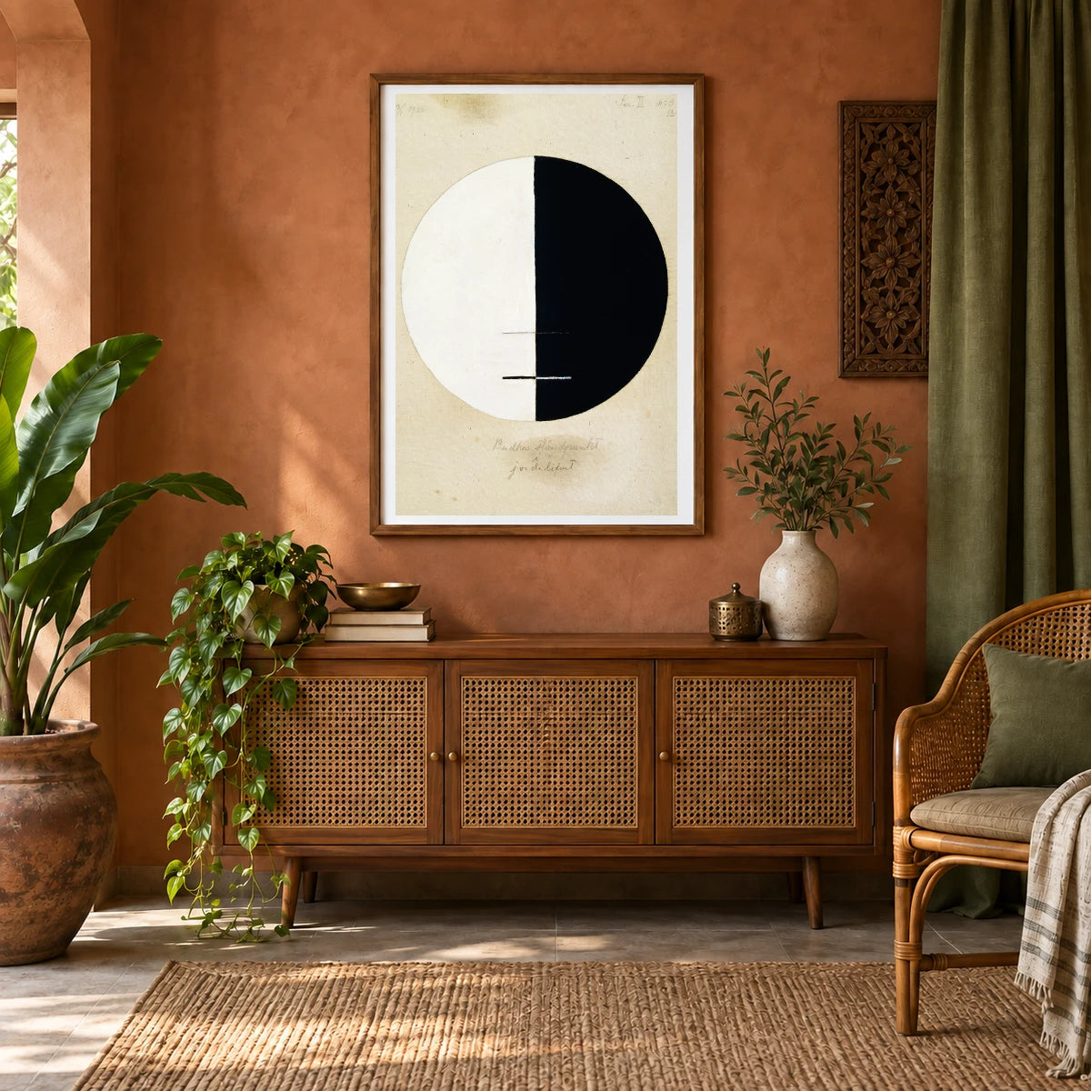 Buddhas Standpoint In The Earthly Life No. 3 (1920) — Hilma af Klint shown in a styled interior