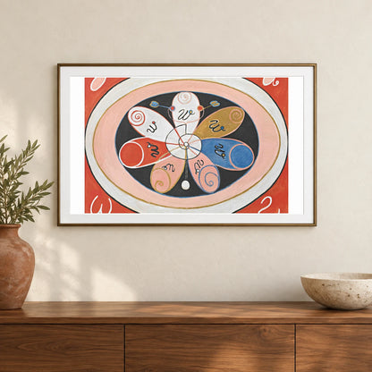 Evolution, No. 15, Group Iv, The Seven Pointed Stars (1907) — Hilma af Klint shown in a styled interior