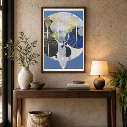 The Large Figure Paintings, No. 5 Group 3 (1907) — Hilma af Klint shown in a styled interior