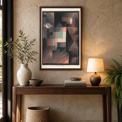 Abstract. Red And Green Gradation [with Some Cinnibar In Vertical Format] (1921) — Paul Klee shown in a styled interior