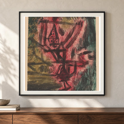Feuer Clown I (fire Clown) (1921) — Paul Klee shown in a styled interior