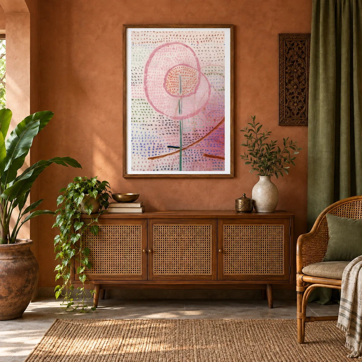Flourishing (1934) — Paul Klee shown in a styled interior