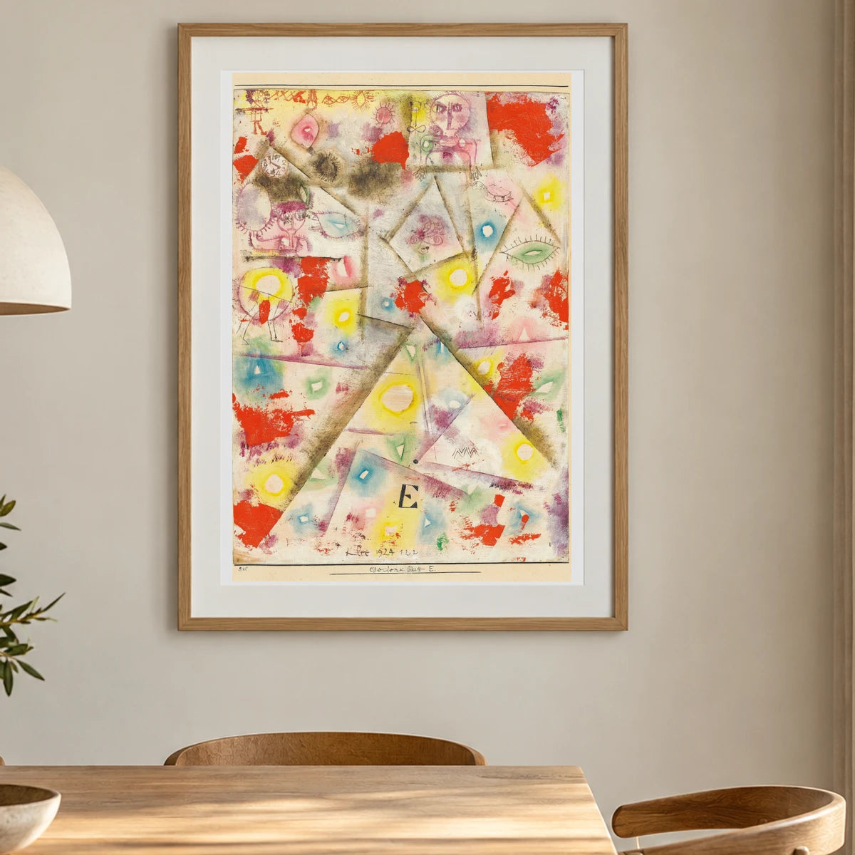 Gedenkblatt E (1924) — Paul Klee shown in a styled interior