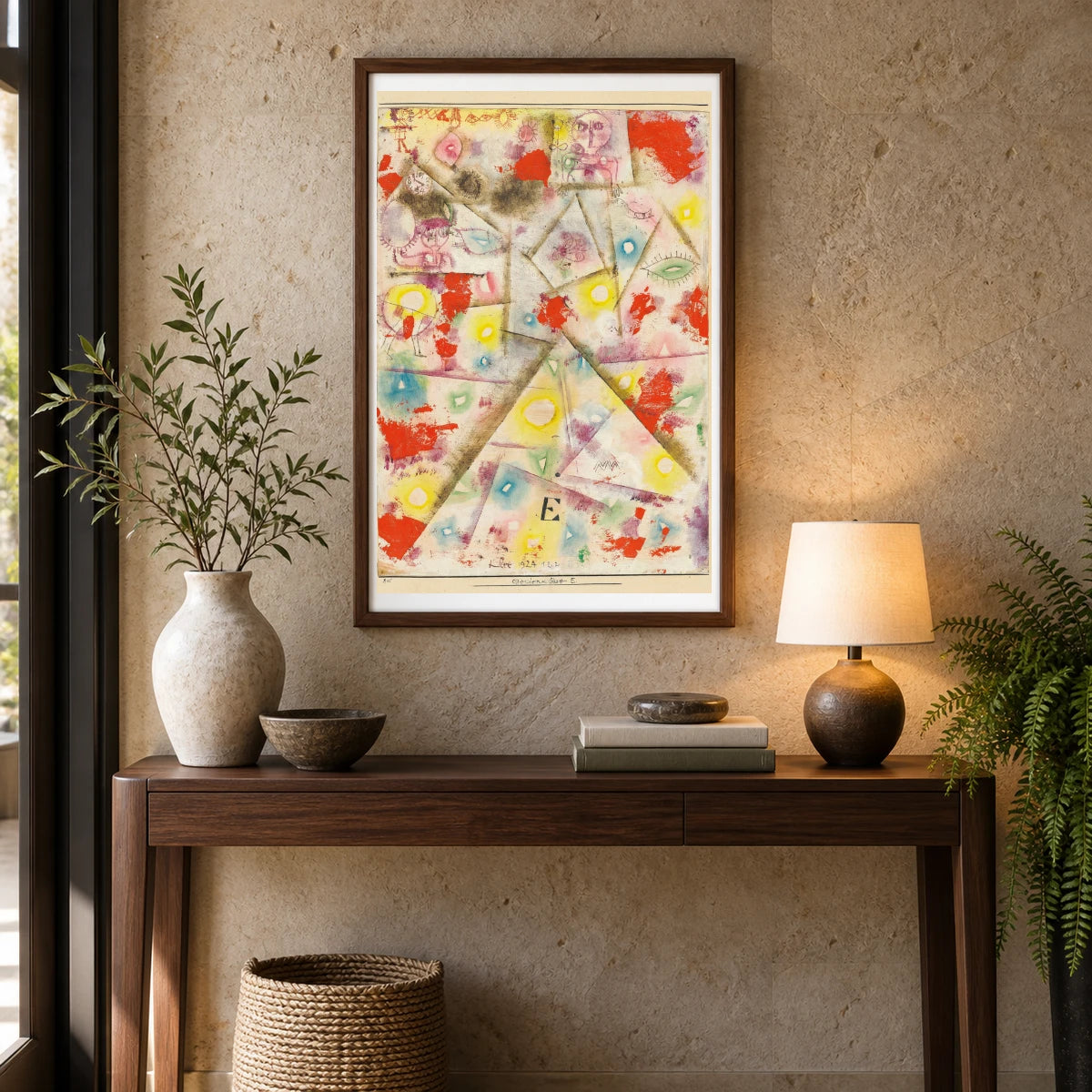 Gedenkblatt E (1924) — Paul Klee shown in a styled interior