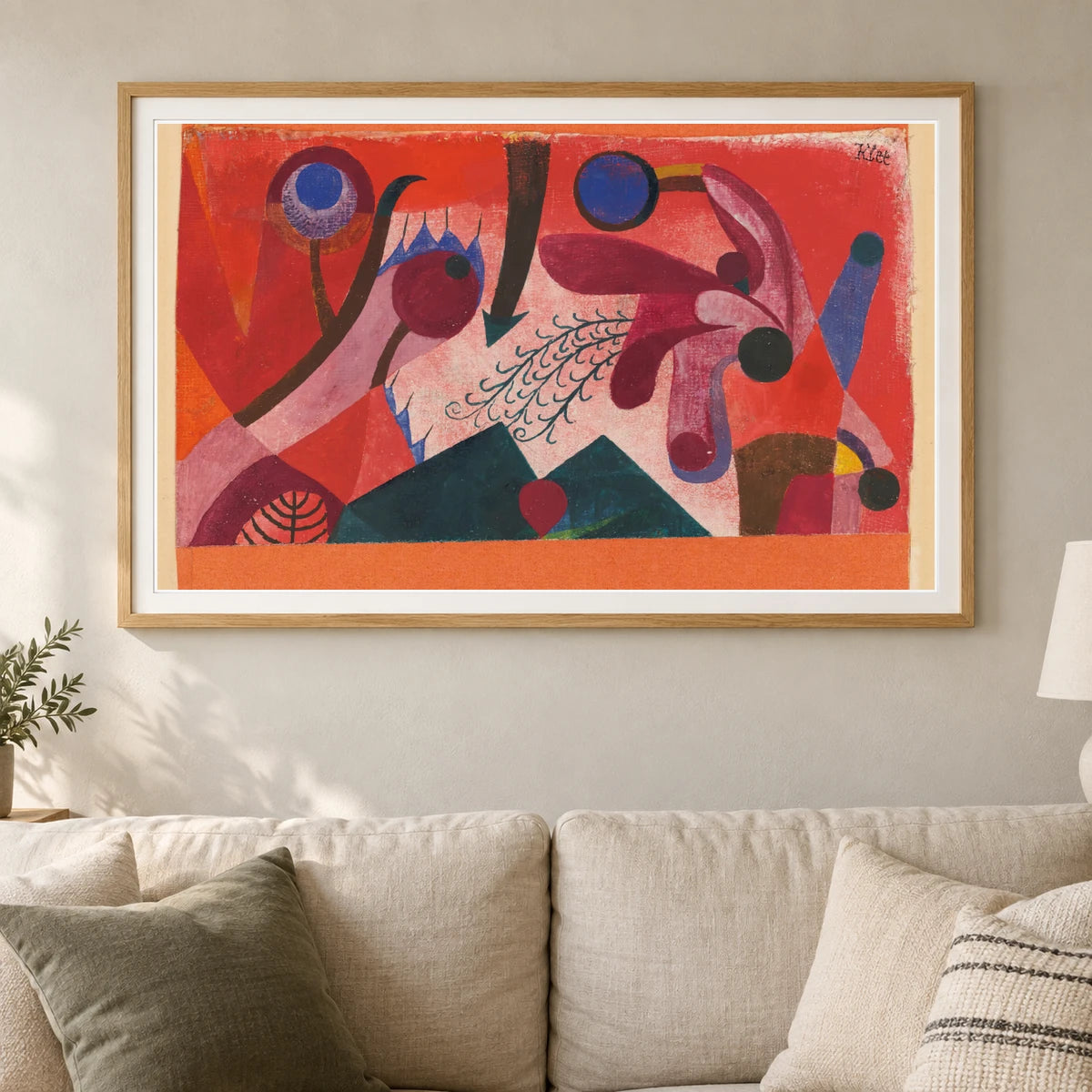 Giftbeeren (poisonous Berries) (1920) — Paul Klee shown in a styled interior
