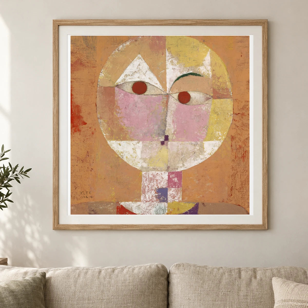 Senecio (soon To Be Aged) (1922) — Paul Klee shown in a styled interior
