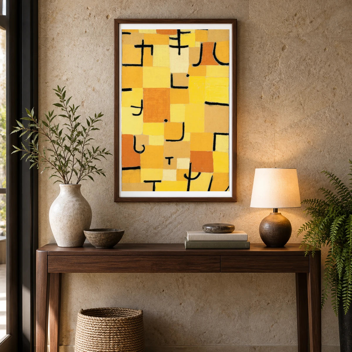 Signs In Yellow (1937) — Paul Klee shown in a styled interior