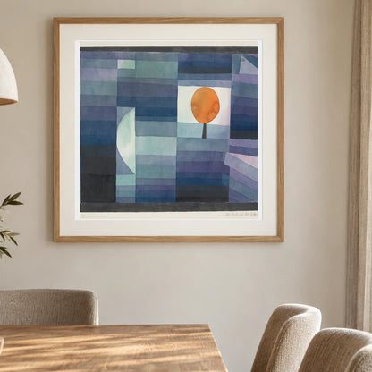 The Harbinger Of Autumn [green And Violet Gradation With Orange Accent] (1922) — Paul Klee shown in a styled interior
