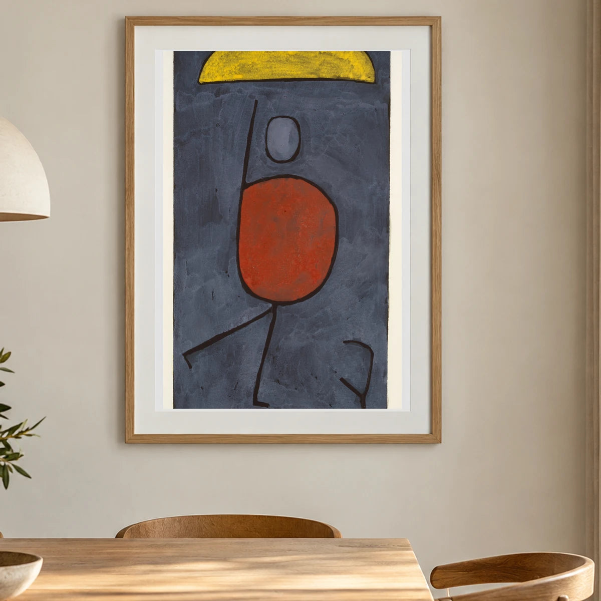 With An Umbrella (1939) — Paul Klee shown in a styled interior
