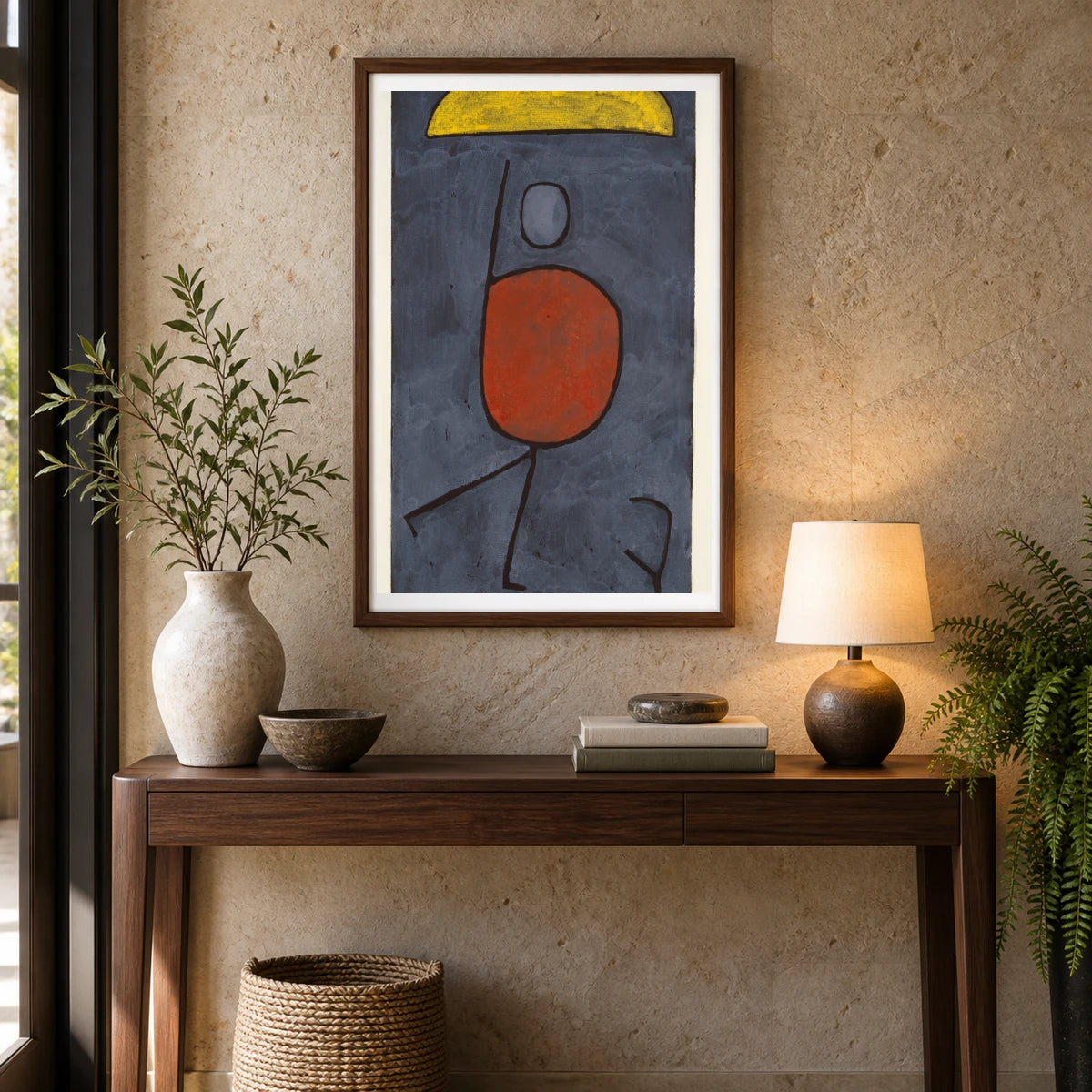 With An Umbrella (1939) — Paul Klee shown in a styled interior