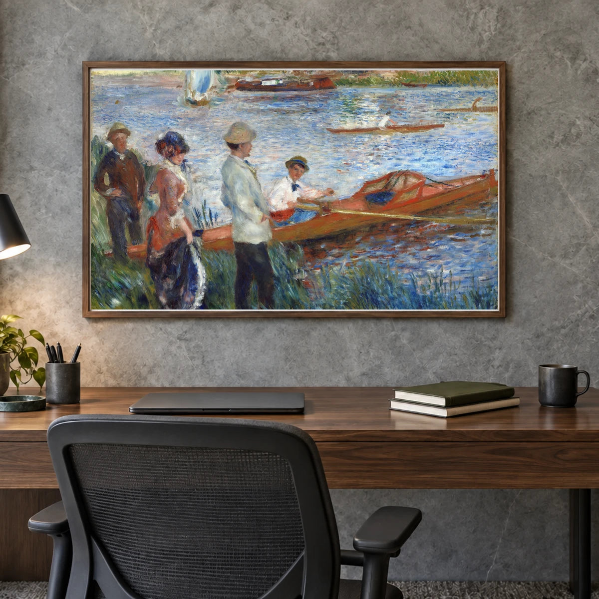Oarsmen At Chatou — Pierre-Auguste Renoir shown in a styled interior