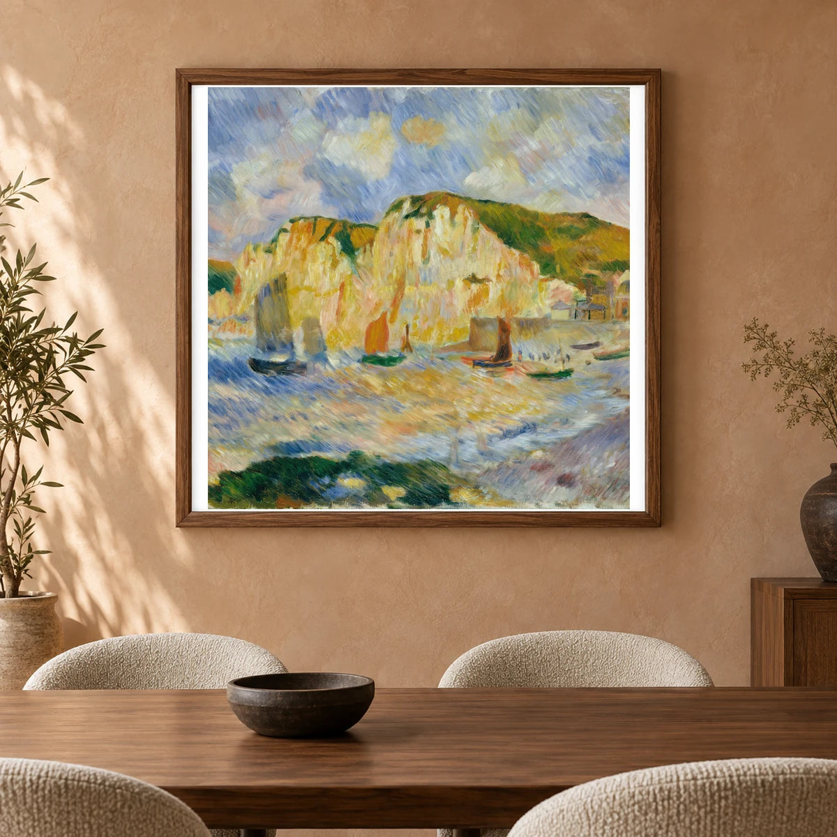 Sea And Cliffs (ca. 1885) — Pierre-Auguste Renoir shown in a styled interior