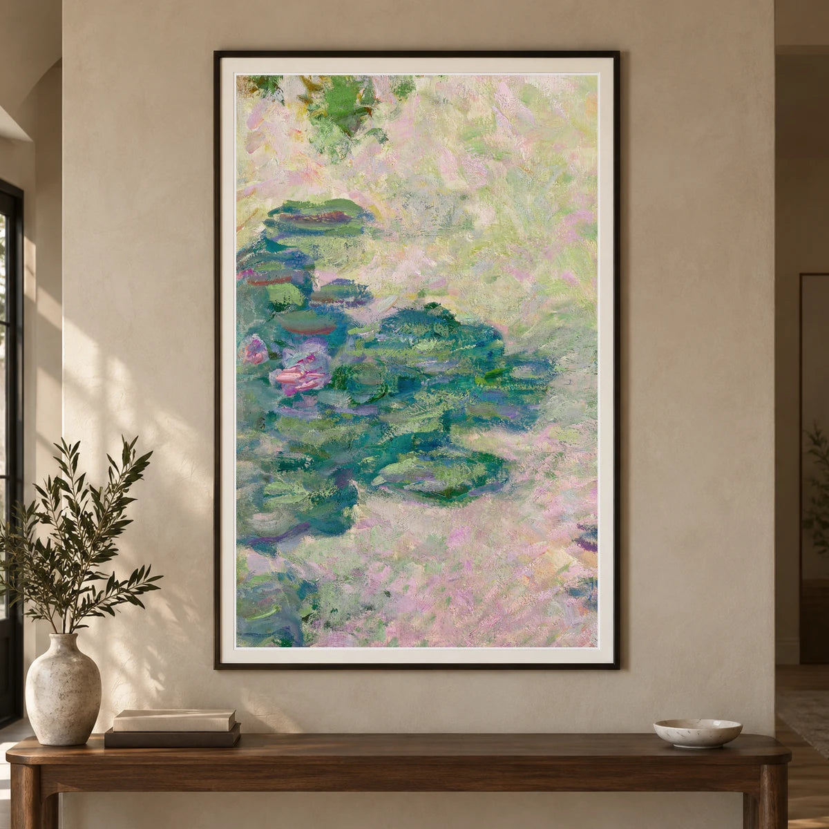 Nymphéas (fragment) (circa 1912) — Claude Monet shown in a styled interior