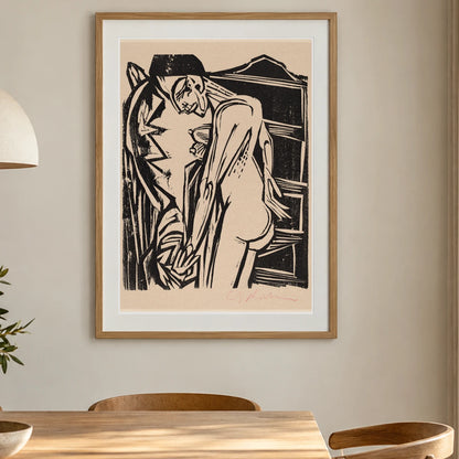 Female Nude Before A Cabinet (1916) — Ernst Ludwig Kirchner shown in a styled interior
