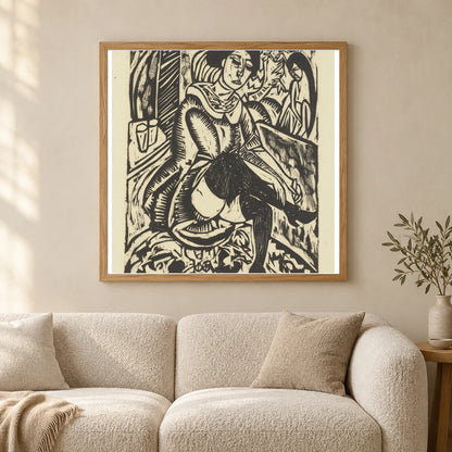 Frau, Schuh Zuknüpfend (1912) — Ernst Ludwig Kirchner shown in a styled interior