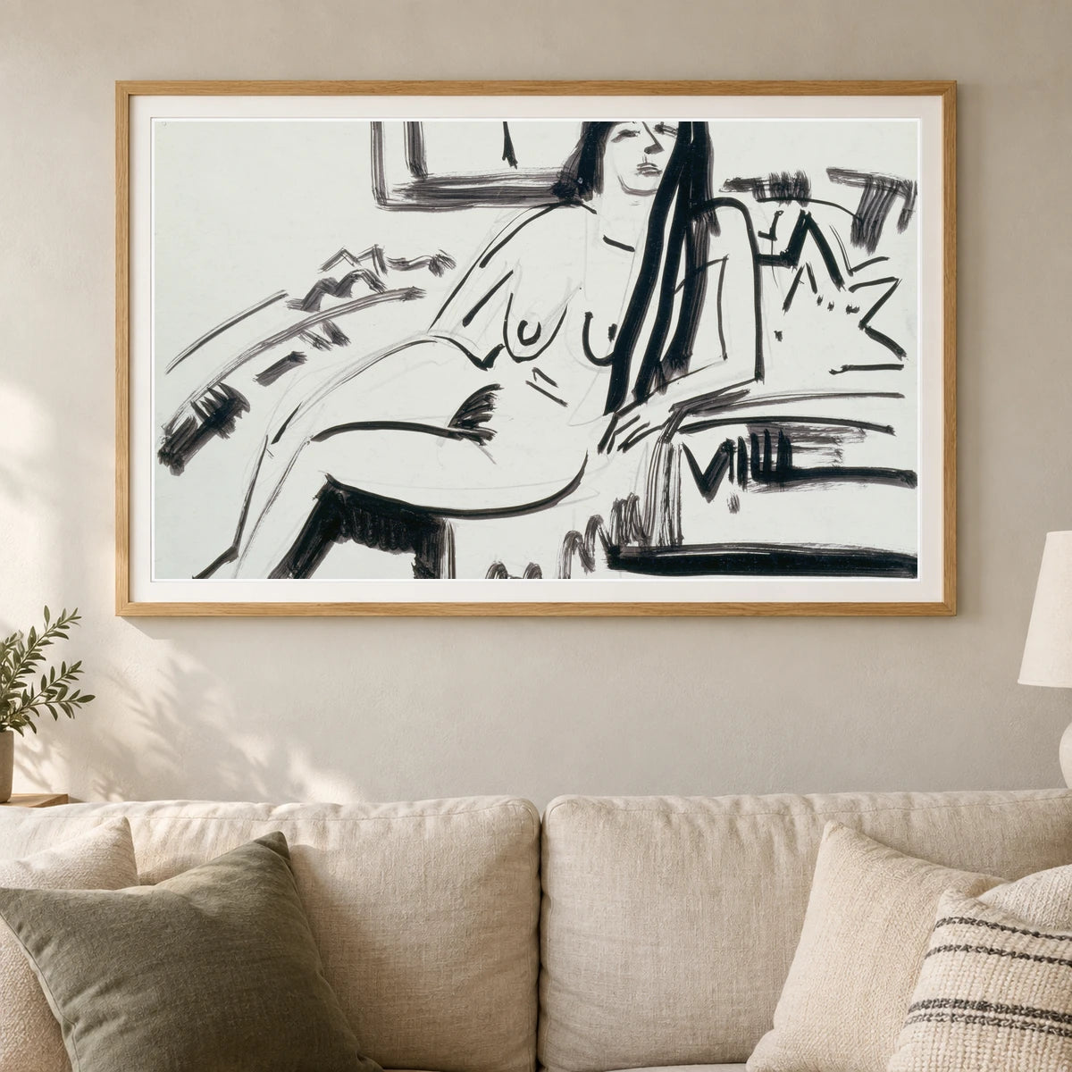 Lying Nude (ca. 1923) — Ernst Ludwig Kirchner shown in a styled interior