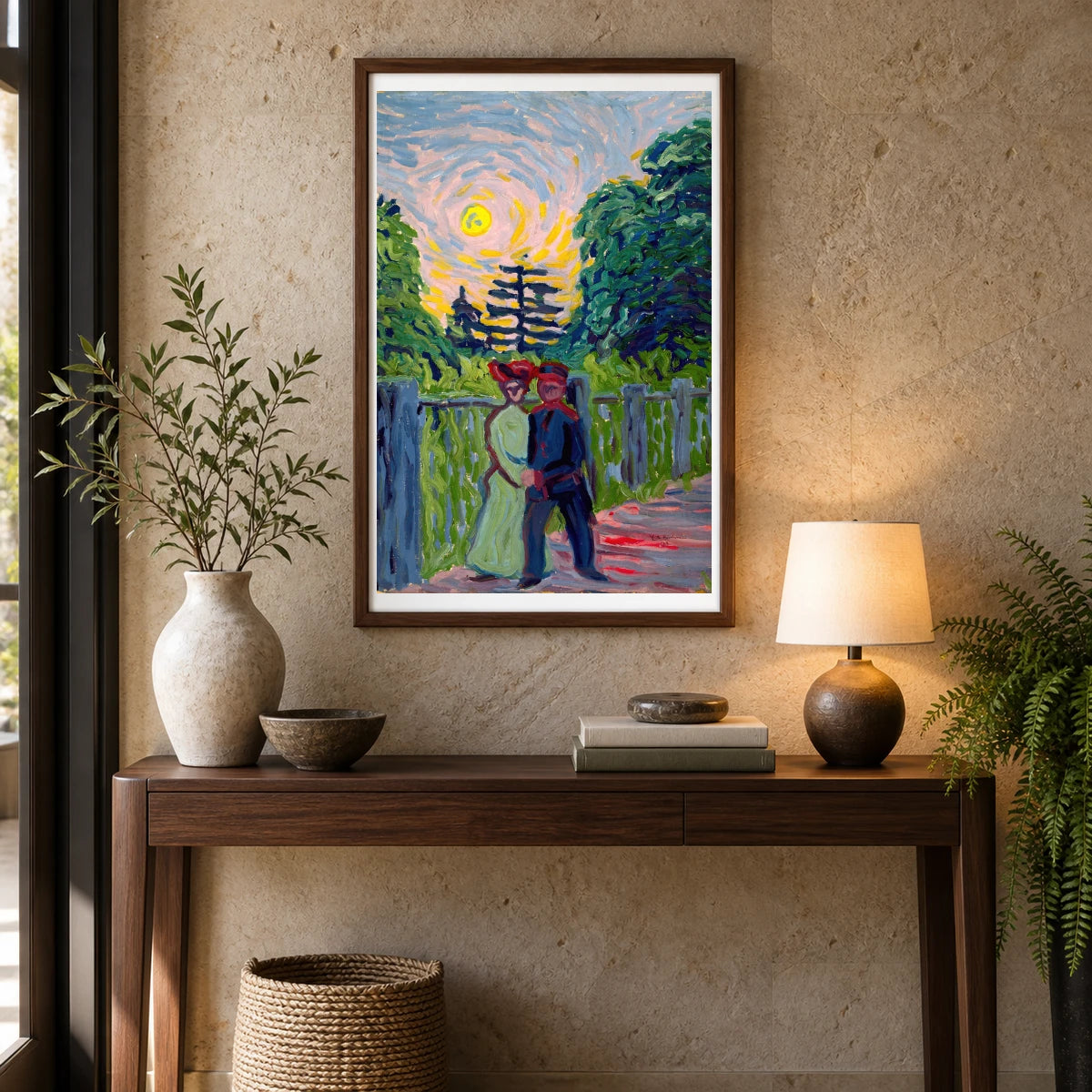 Moonrise Soldier And Maiden (1905) — Ernst Ludwig Kirchner shown in a styled interior