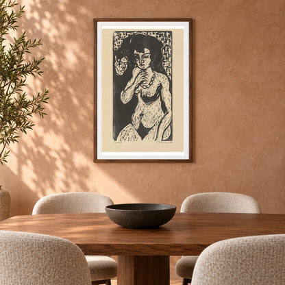 Mädchenakt Mit Selbstbildnis. – Nacktes Mädchen Mit Kette (1903) — Ernst Ludwig Kirchner shown in a styled interior