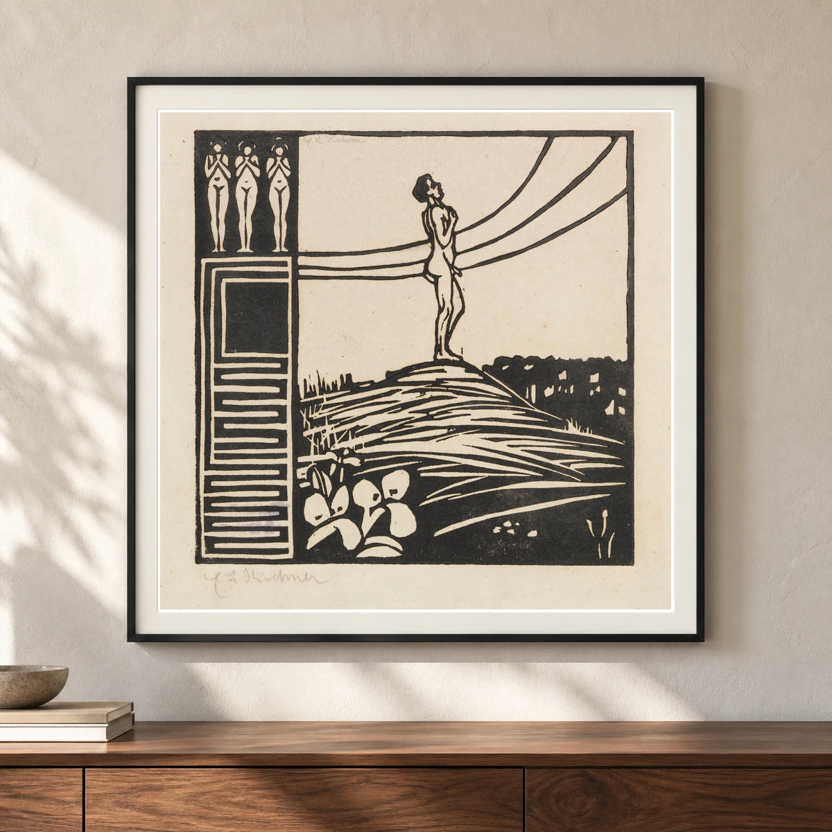 Männliche Figur Auf Einem Berg (die Sehnsucht) (1905) — Ernst Ludwig Kirchner shown in a styled interior