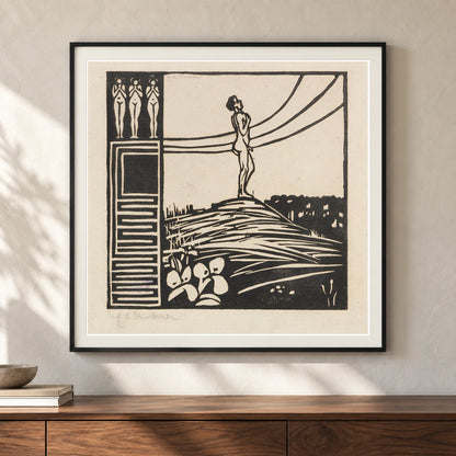 Männliche Figur Auf Einem Berg (die Sehnsucht) (1905) — Ernst Ludwig Kirchner shown in a styled interior