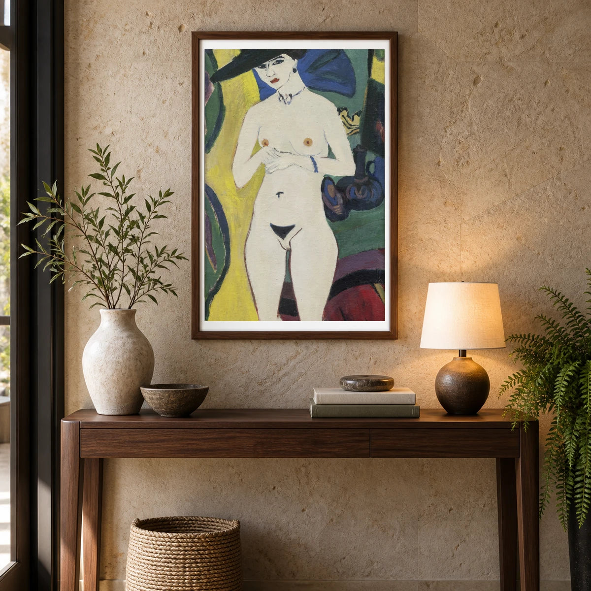 Nude With Hat (1920) — Ernst Ludwig Kirchner shown in a styled interior