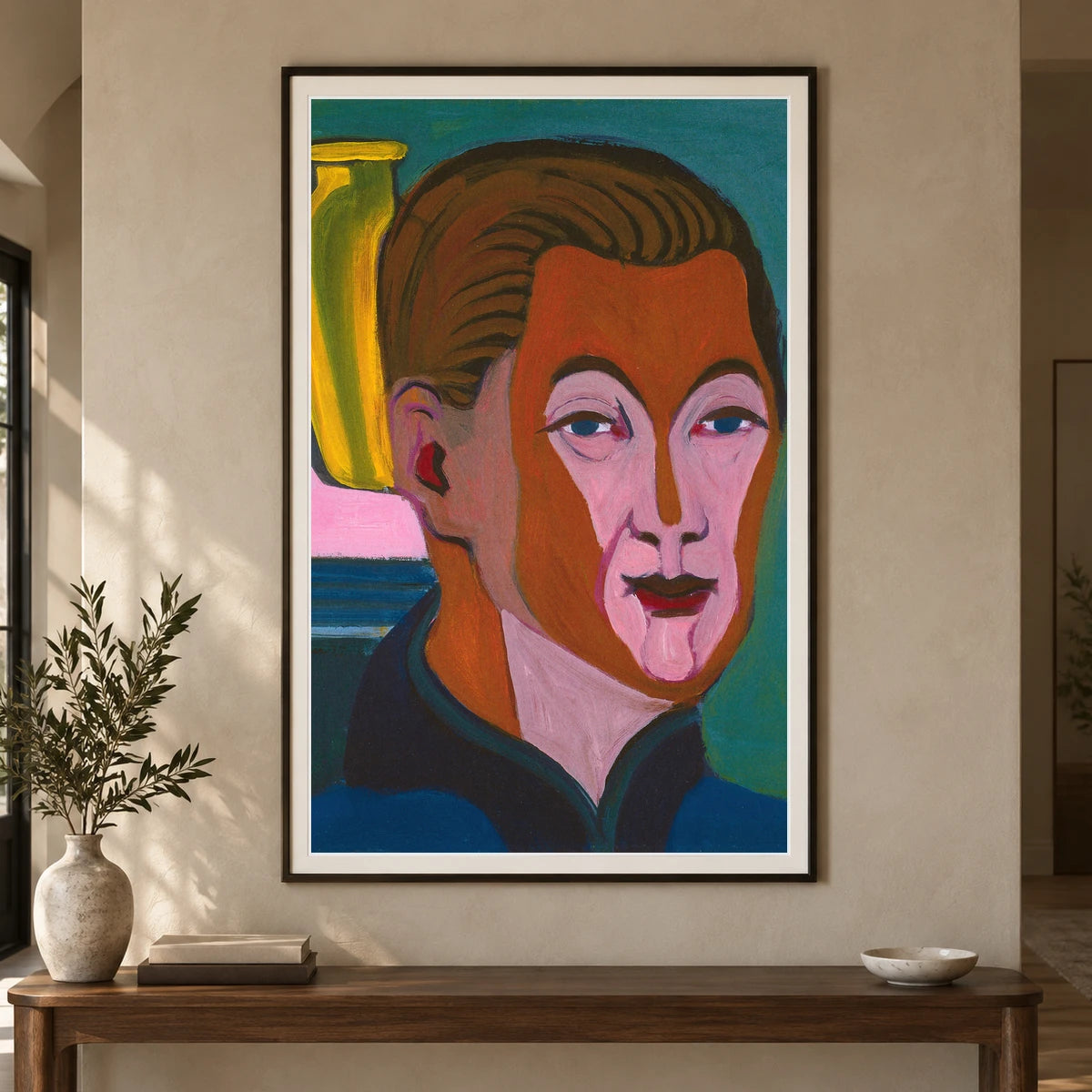 Self Portrait (1925) — Ernst Ludwig Kirchner shown in a styled interior