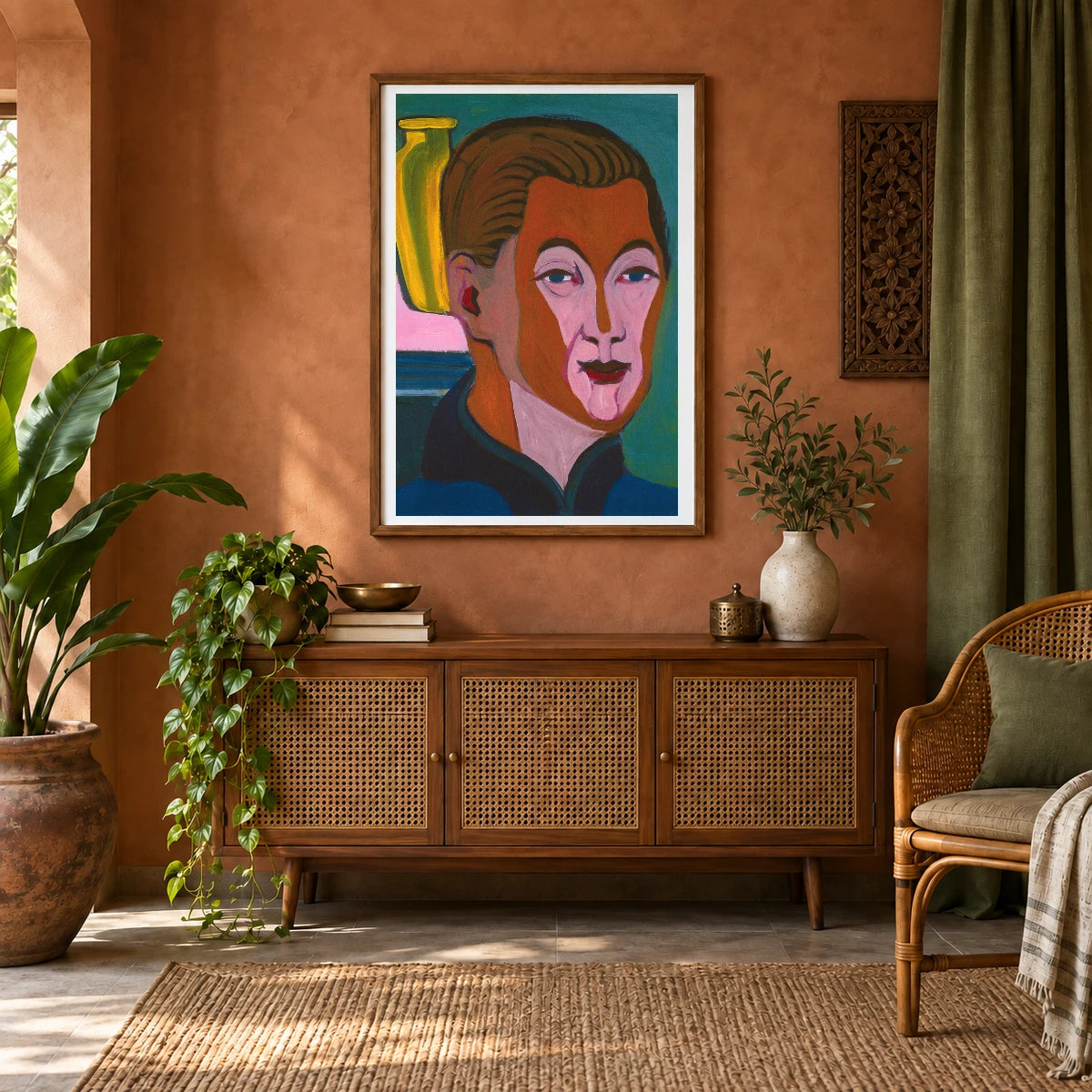 Self Portrait (1925) — Ernst Ludwig Kirchner shown in a styled interior