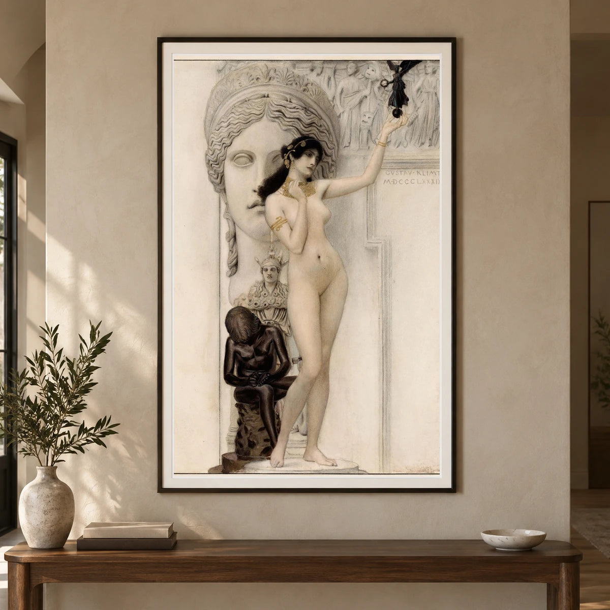 Allegory Of Sculpture — Gustav Klimt shown in a styled interior