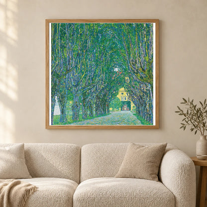 Avenue To The Kammer Castle (1912) — Gustav Klimt shown in a styled interior