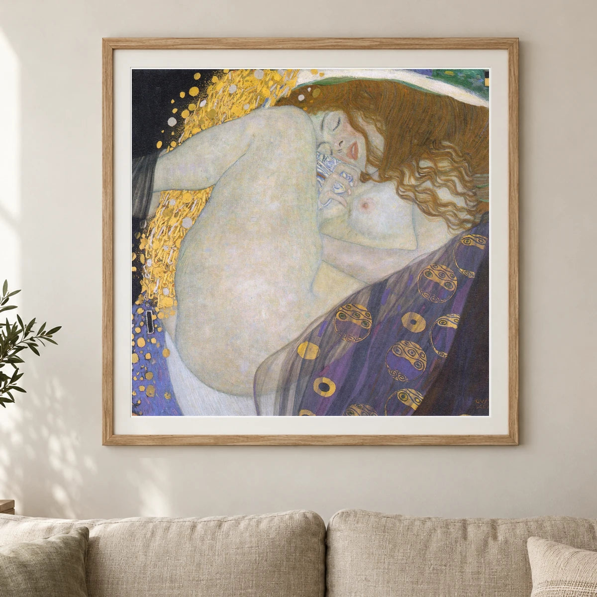 Danae (1907) — Gustav Klimt shown in a styled interior