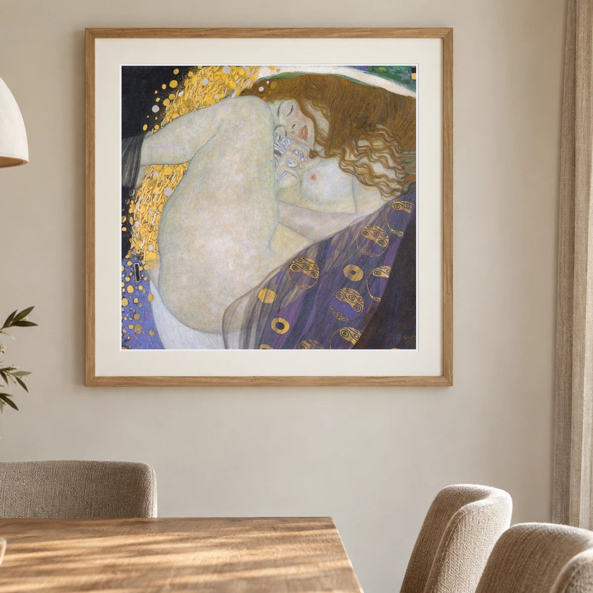 Danae (1907) — Gustav Klimt shown in a styled interior
