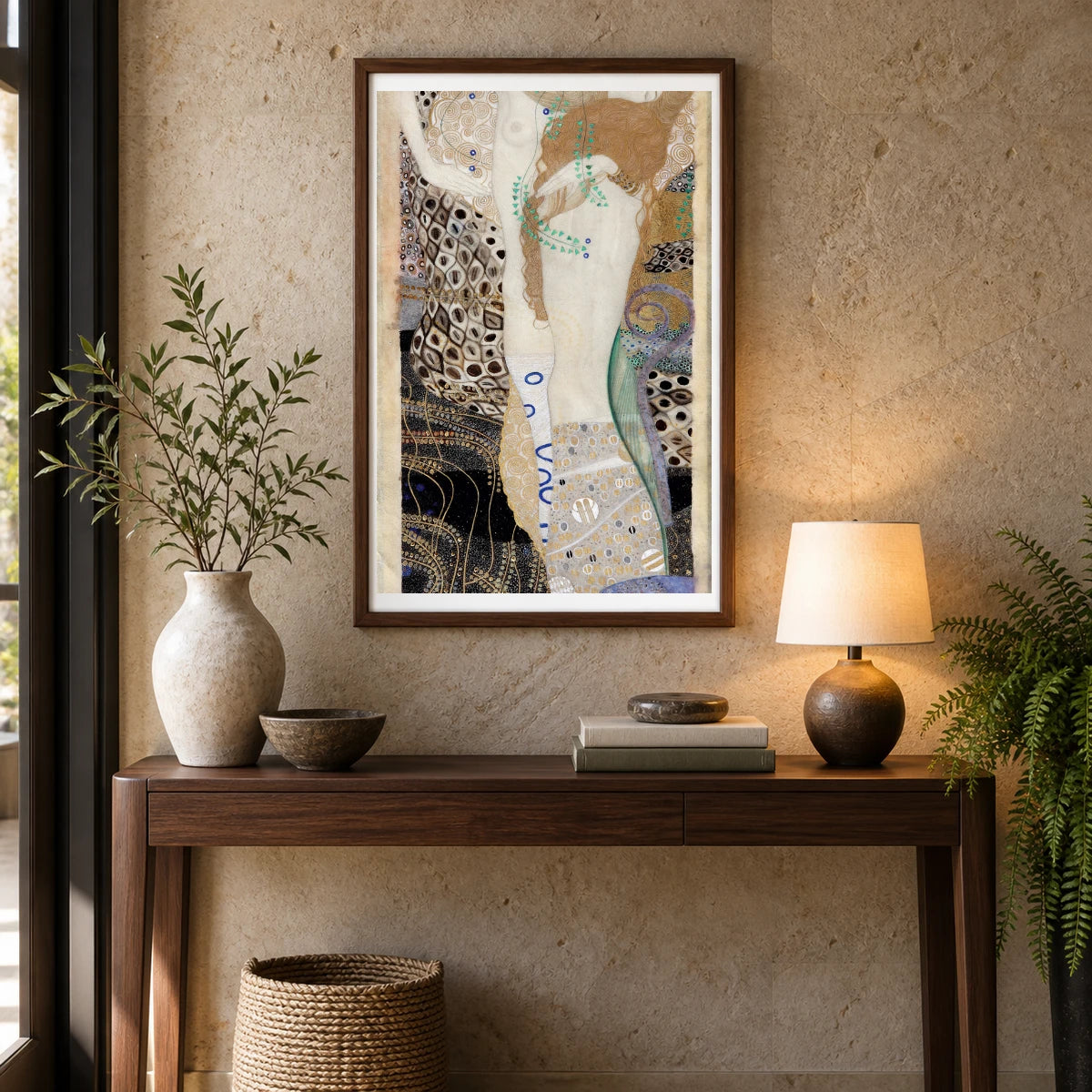 Girlfriends (water Snakes I) (1904) — Gustav Klimt shown in a styled interior