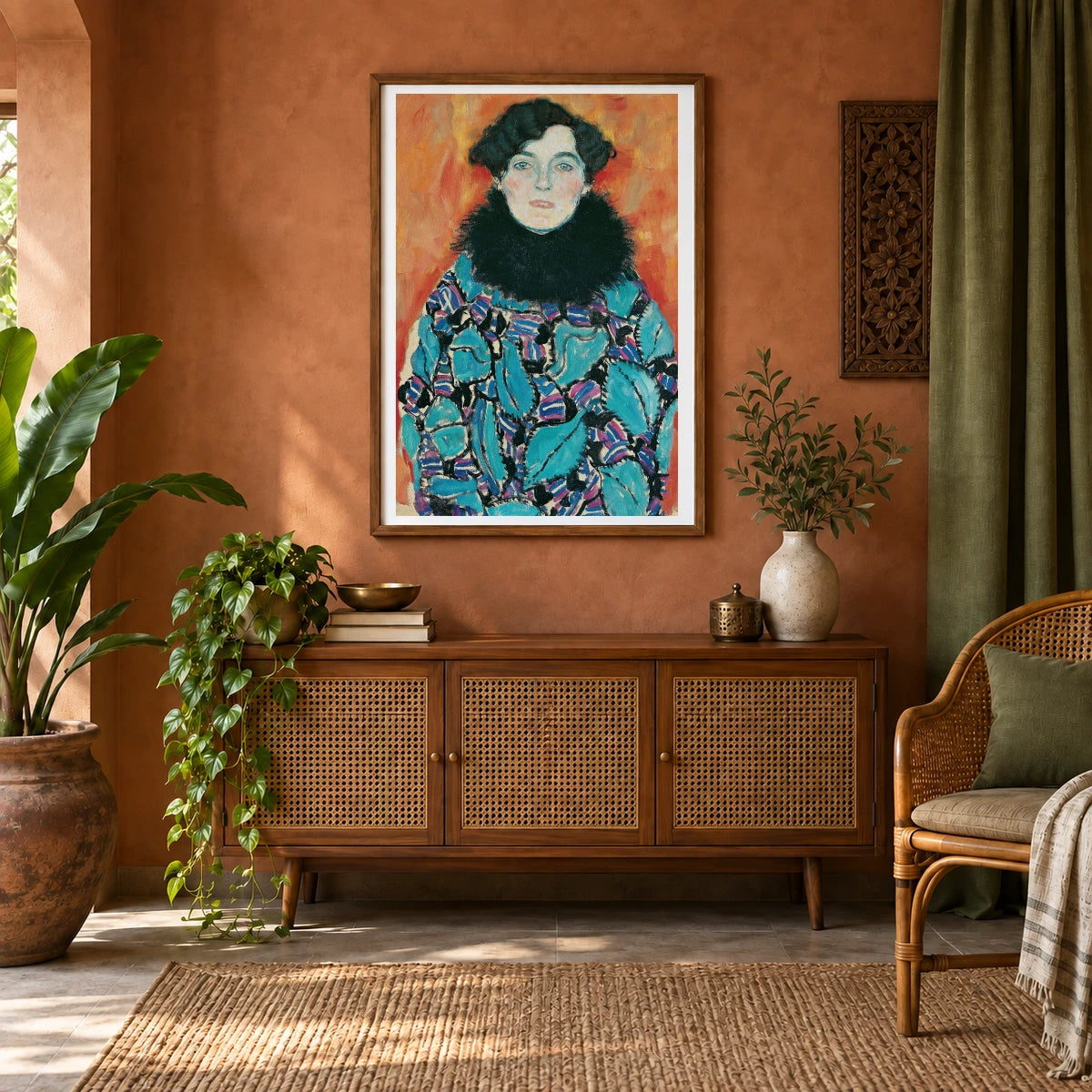 Johanna Staude (1917) — Gustav Klimt shown in a styled interior