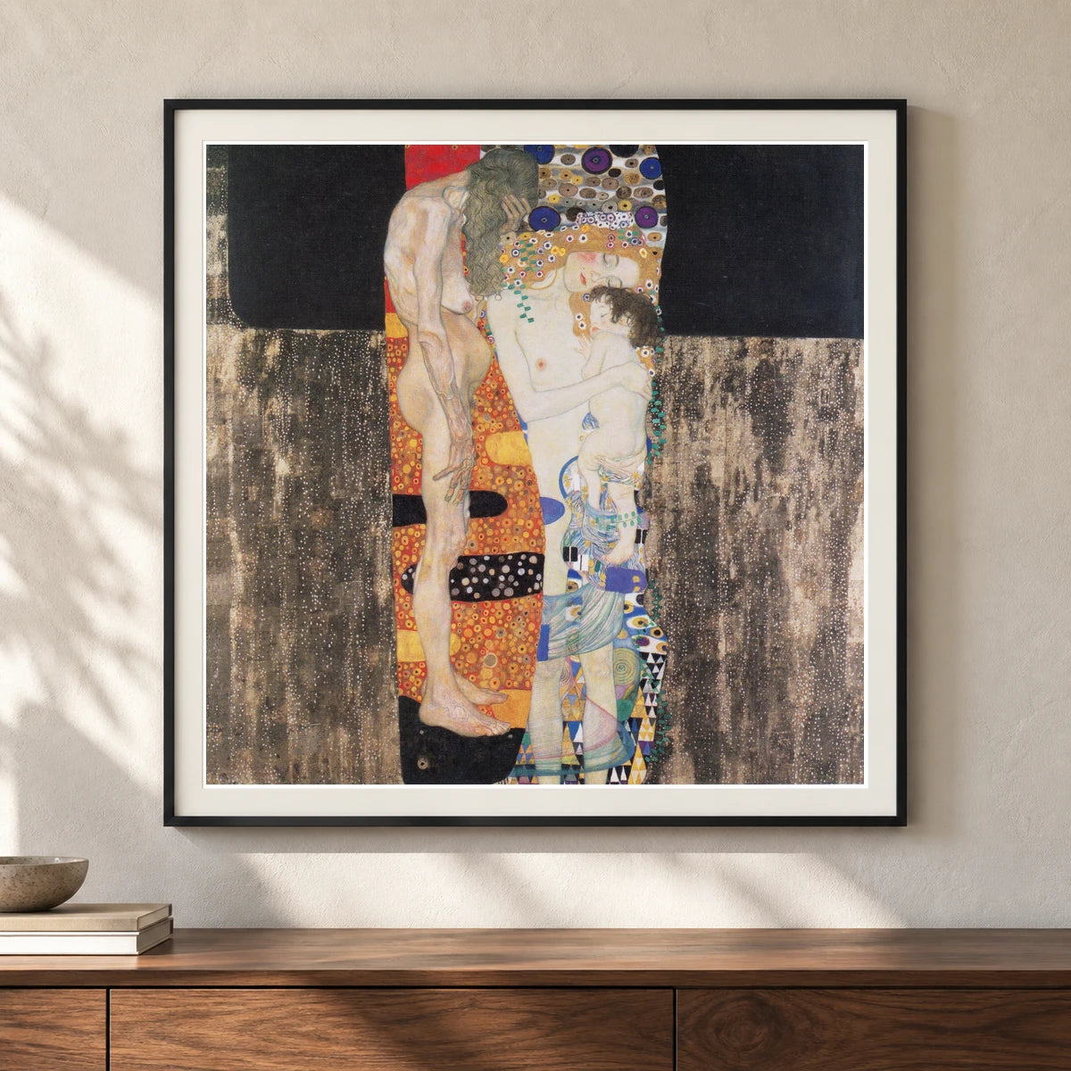 The Three Ages Of The Woman (1905) — Gustav Klimt shown in a styled interior