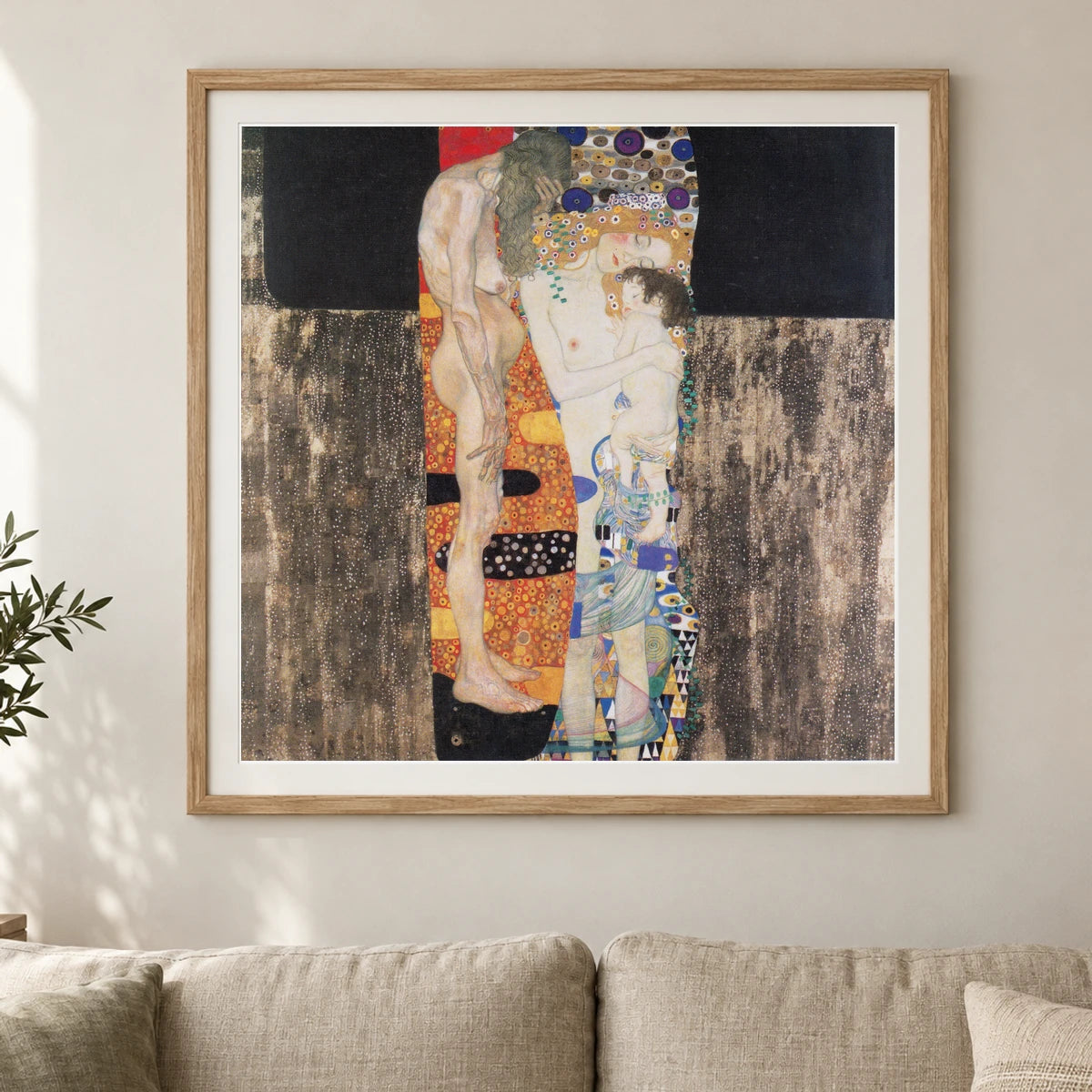The Three Ages Of The Woman (1905) — Gustav Klimt shown in a styled interior