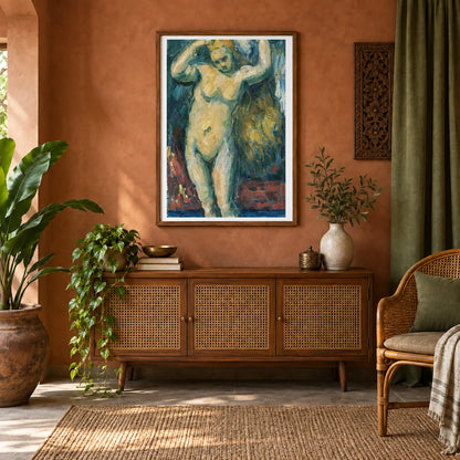 Baigneuse Debout, S’essuyant Les Cheveux (circa 1869) — Paul Cézanne shown in a styled interior
