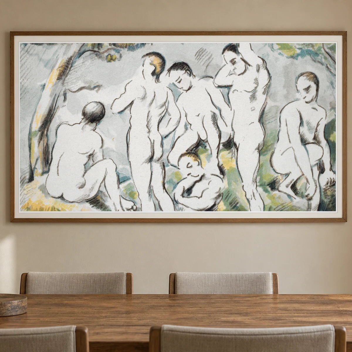 Les Baigneurs – Petite Planche (1896 97) — Paul Cézanne shown in a styled interior