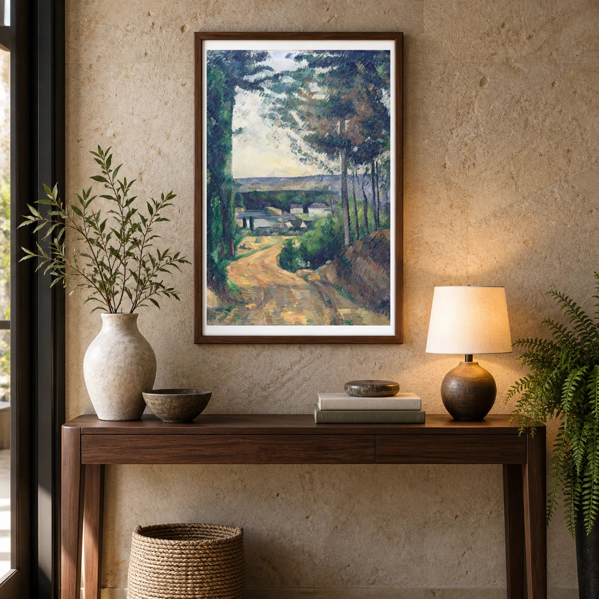 Road Leading To The Lake — Paul Cézanne shown in a styled interior
