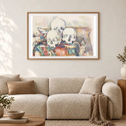 The Three Skulls (1902–1906) — Paul Cézanne shown in a styled interior