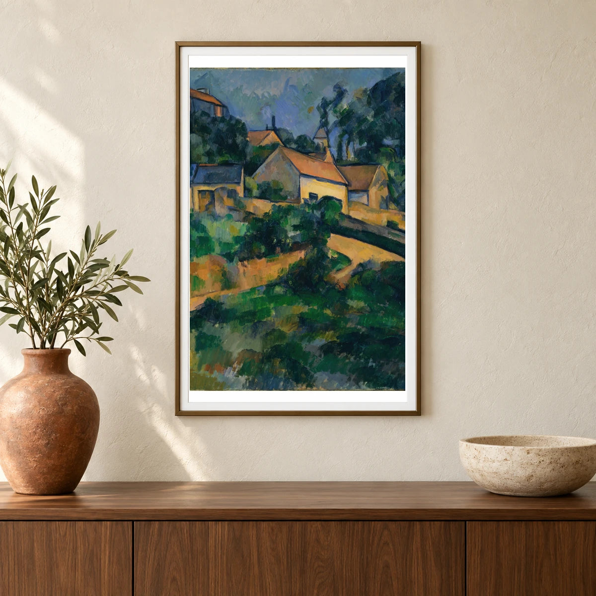 Turning Road At Montgeroult — Paul Cézanne shown in a styled interior