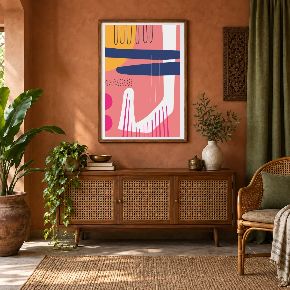 Boho Abstract Print XIV — Boho Abstract Prints shown in a styled interior