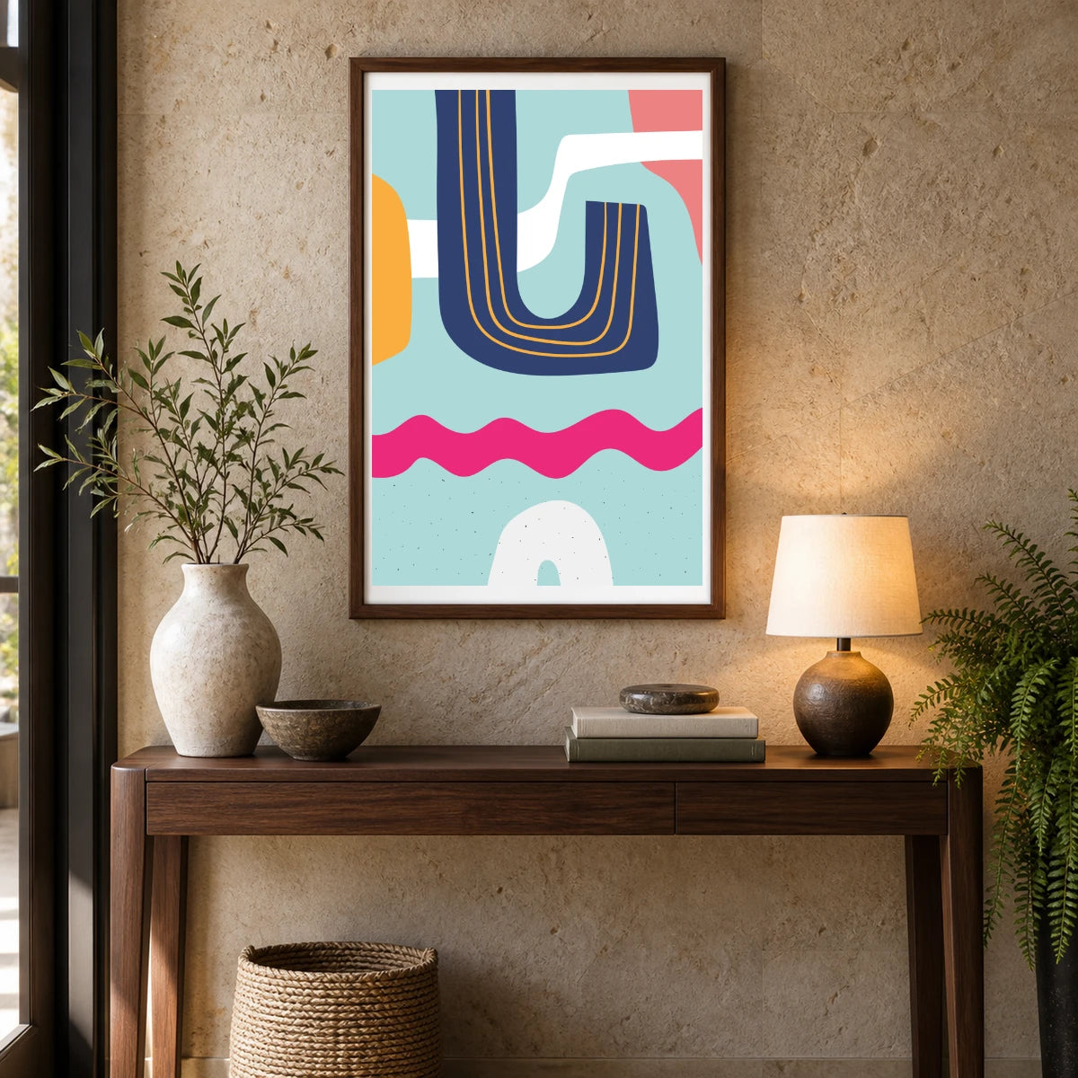 Boho Abstract Print XV — Boho Abstract Prints shown in a styled interior