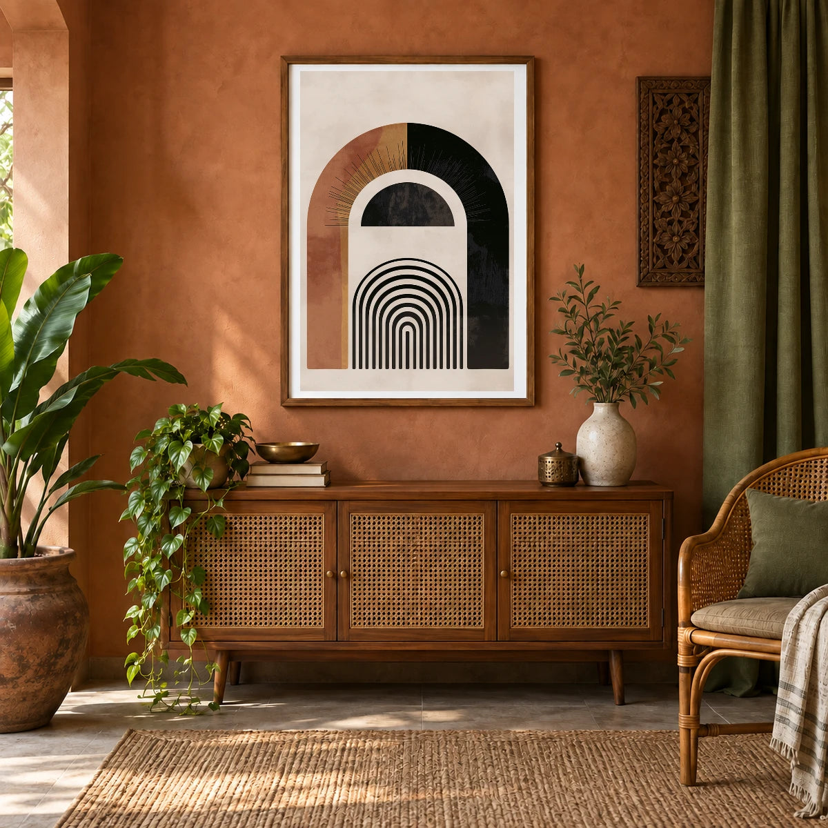 Boho Abstract Print CXLIX — Boho Abstract Prints shown in a styled interior