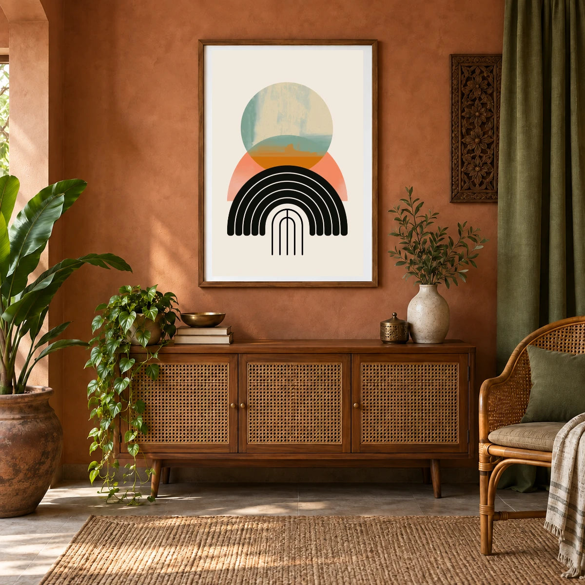 Boho Abstract Print CLVII — Boho Abstract Prints shown in a styled interior
