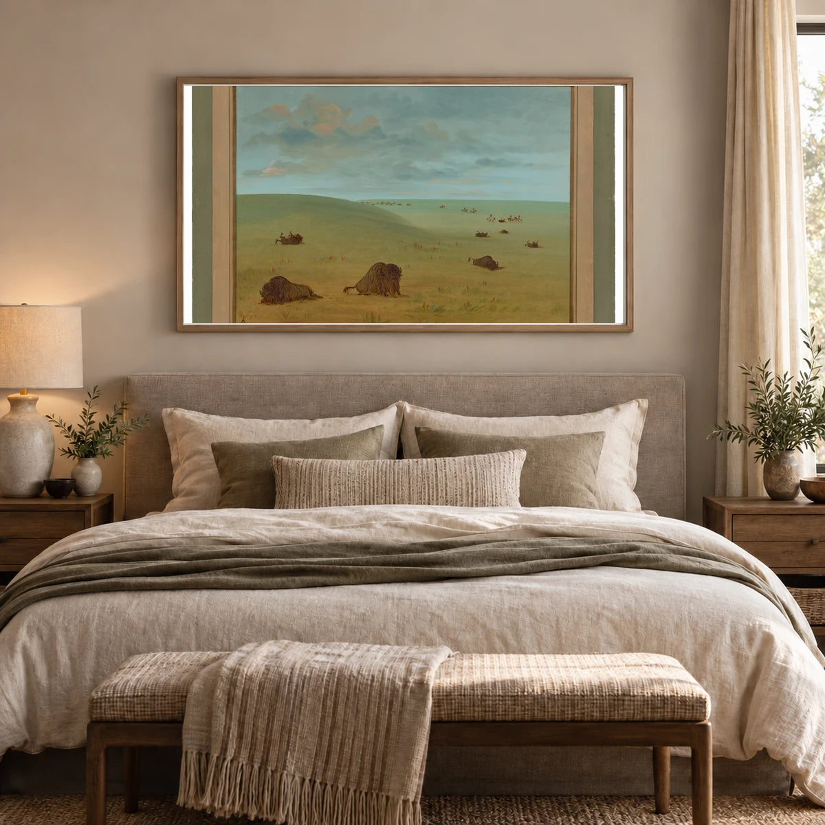 After The Buffalo Chase Sioux 1965.16.11 — Famous Paintings shown in a styled interior