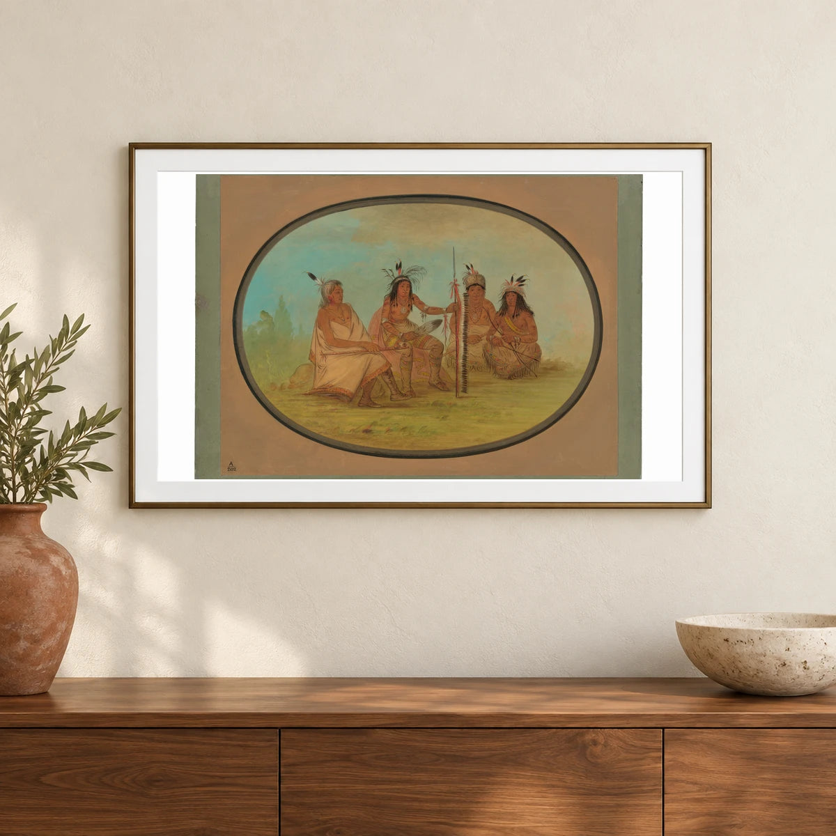 An Aged Ojibbeway Chief And Three Warriors 1965.16.91 — Famous Paintings shown in a styled interior