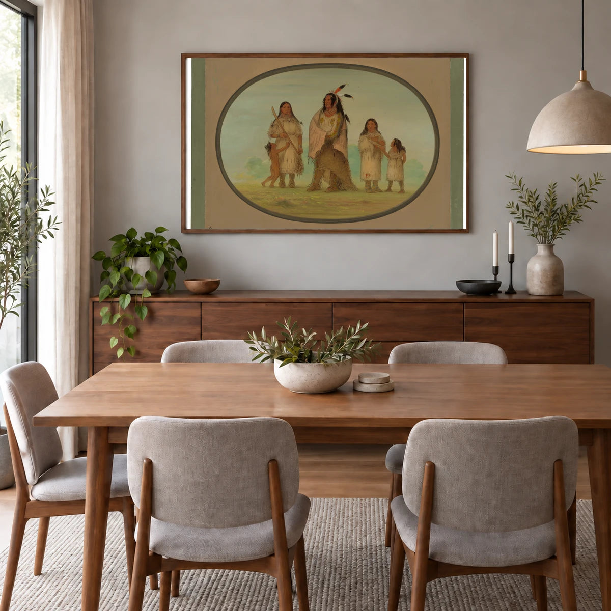 Assinneboine Warrior And His Family 1965.16.32 — Famous Paintings shown in a styled interior
